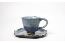 ED021【藍染大空皿付珈琲碗】珈琲 コーヒー 椀 コーヒーカップ セット 食器 陶芸品 焼物 陶器 工芸品 限定 佐賀 おしゃれ みやき町