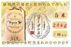 CQ010 　 ビーガン米20㎏　白米【植物性で育てた完全無農薬のサガンベジブランド】