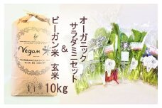 CQ026      オーガニックサラダミニセットとビーガン玄米10㎏【植物性で育てた完全無農薬のサガンベジブランド】