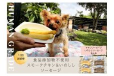 FB022 　犬の無添加おかず☆燻製の香りがたまらないスモークチキン＆いのししソーセージ【12回定期便】