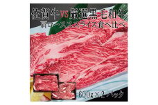 DX042_佐賀牛×厳選黒毛和牛　肩ローススライス食べ比べ600ｇ×2