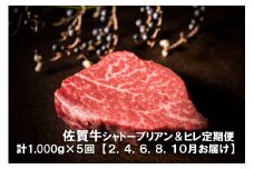 DP038　お箸で切れるほどの柔らかさ♪　幻の部位！　佐賀牛定期便③(2,4,6,8,10月お届け)佐賀牛シャトーブリアンステーキ400ｇ(２枚で400ｇ）佐賀牛ヒレステーキ！６００ｇ（３枚で600ｇ）総量約５㎏