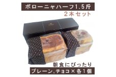 AW019　ボローニャハーフ　1.5斤2本セット（プレーン×チョコ）　朝食　ふわふわ　しっとり　ボローニャ