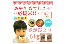 CIC88_【みやきなでしこ】応援米【３回定期便】【無洗米】さがびより６kg（３kg×２袋） 【五つ星お米マイスター厳選！】