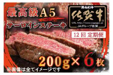 BG343　【12回定期便】【訳あり】最高級A5佐賀牛ブランド　サーロインステーキ（200ｇ×6）　コロナ支援　肉　牛肉