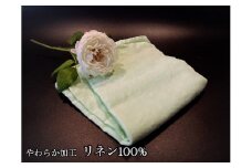 EG107_柔らか加工のリネン100％のフェイスタオル1枚（オリジナルパステルグリーン）