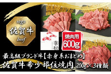 BL087_【赤身系おまとめ】佐賀牛希少部位焼肉3種盛り（200g×3種 合計600g）