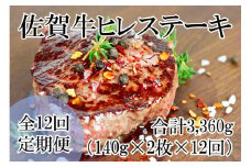 DP061_毎月お届け！全12回定期便♪総量3360g佐賀牛ヒレステーキ280g(140ｇ×2枚)