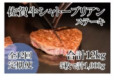 DP068_幻の部位！佐賀牛プレミアム定期便(全12回佐賀牛シャトーブリアンステーキ１キロ(5枚で1㎏)　総量12㎏