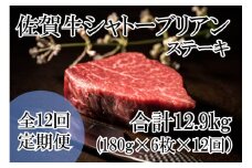 DP072_幻の部位！佐賀牛プレミアム定期便(全12回)佐賀牛シャトーブリアンステーキ1080ｇ(１８０g×6枚)　総量約12.9㎏
