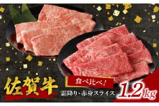 【9月配送】【中山牧場 佐賀牛霜降り・赤身スライス食べ比べセット 1.2kg】／ 件数限定 牛肉 すき焼き 佐賀牛 赤身スライス しゃぶしゃぶ 肉 牛 霜降り 黒毛和牛 牛肉 すきやき スライス 肩ロース肉 佐賀県 玄海町 