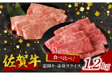 【1月配送】【中山牧場 佐賀牛霜降り・赤身スライス食べ比べセット 1.2kg】／ 件数限定 牛肉 すき焼き 佐賀牛 赤身スライス しゃぶしゃぶ 肉 牛 霜降り 黒毛和牛 牛肉 すきやき スライス 肩ロース肉 佐賀県 玄海町 