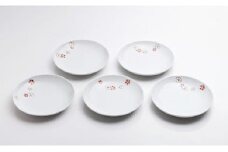 肥前赤絵窯元 鷹巣 紅白梅４寸皿５枚組 A35-34