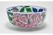 【源右衛門窯】 染錦紫牡丹絵 麺鉢 器 食器 鉢 盛鉢 どんぶり ラーメン 有田焼 うつわ 花の絵柄 便利な器 めん鉢 人気 牡丹 使い勝手の良いサイズ そば 手描き 深鉢 85000円 A85-21