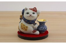 源右衛門窯 染錦結び梅地紋 猫置物 梅 ねこ ネコ 有田焼 A150-64