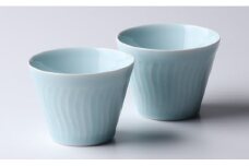 有田焼 ろくろ手造り 青磁彫蕎麦猪口ペア（2個入り） 佳秀窯 A45-58
