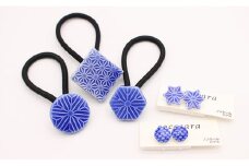 cocosara BLUE 和柄セット ヘアゴム・ノンホールピアス A15-100