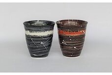 ギャラリー器楽 光彩釉 銀河 焼酎カップ ボルドー 白 ペア A35-274