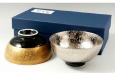 金濃・プラチナ濃黒釉掛分 組茶碗 三光堂 A25-208