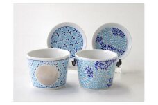 ARITA PORCELAIN LAB(アリタポーセリンラボ) JB蛸唐草&格子丸紋・蕎麦猪口&薬味皿ペアセット 有田焼 モダン コップ 湯呑 カップ A45-93