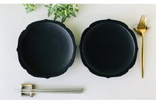 有田焼 黒マット輪花桔梗渕6.5寸皿＋角リング箸置き/各2個セット 深海三龍堂 スタイリッシュ シンプル デザイン モダン 黒い器 黒い食器 A25-273
