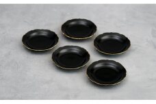 「モダン黒マット輪花小皿/5枚組」手のひらサイズの有田焼 深海三龍堂 豆皿 豆小皿 菓子皿 食器 おしゃれ 黒い皿 シンプルなお皿 A30-304