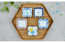 皓洋窯 有田焼 隅切小皿絵変わり5点セット 5枚 正方形 取り皿 食器 うつわ 器 ギフト 贈り物 A30-330