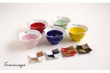 5色釉小花ラスター小鉢と市松模様の箸置きセット 有田焼 富永陶磁器 A35-202