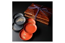 03 磁器膳 飴釉牡丹(取り皿6枚,中子,真田紐付) 貴兆陶家 A350-20
