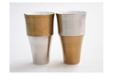ARITA PORCELAIN LAB(アリタポーセリンラボ) ゴールド&プラチナ・ツートンペア段付フリーカップ 有田焼 モダン スタイリッシュ コップ A50-198