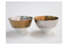 ARITA PORCELAIN LAB(アリタポーセリンラボ) ゴールド&プラチナ・ツートンペア段付飯碗 有田焼 モダン スタイリッシュ 茶碗 A50-199