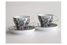 ARITA PORCELAIN LAB(アリタポーセリンラボ) JS古伊万里草花紋・ペアカップ＆ソーサー 有田焼 モダン スタイリッシュ モノトーン コーヒー 紅茶 A95-18