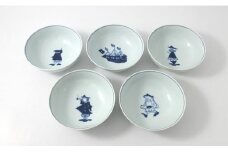 有田焼 絵変り 4寸ボール揃 【ヤマト陶磁器】しん窯 青花 異人柄 染付 5枚 小皿 取皿 セット A30-354