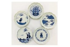 青花 船と異人シリーズ 絵変り八方割15cmプレート 5枚セット 小島芳栄堂 A45-132