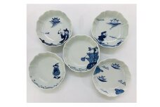 青花 船と異人シリーズ 絵変り八方割小鉢5個セット 小島芳栄堂 A50-202