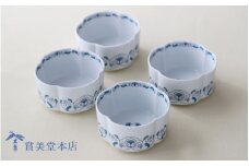 有田焼 其泉 ゆいからくさ ボウル 青 4個セット【賞美堂本店】器 うつわ 食器 皿 鉢 ボウル セット ペア 4枚 多用途 青 贈答 ギフト 電子レンジ対応 食洗機対応 A85-28