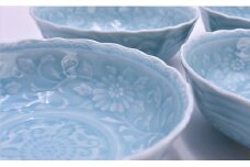 有田焼 唐草彫り 小鉢5ケセット（青磁）陶窯みかわや A15-238