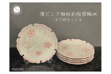 有田焼 田清窯 薄ピンク釉虹彩桜雪輪皿 5枚セット 食器 器 うつわ 取り皿 ピンク 華やか 丸兄商社 A80-37