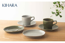【あじわいのあるハンドメイド】 Colorta コーヒーカップ ＆ ケーキ皿4点セット【KIHARA】有田焼 カップ&ソーサー 楕円皿 ケーキ皿 取皿 グレー グリーン オリベ うつわ 器 食器 シンプル ペア 食洗機対応 キハラ 35000円 A35-244