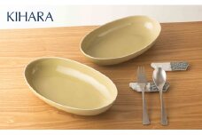 【合わせやすいベージュのうつわ】 Colorta 楕円鉢 27cm ＆ カトラリーレスト 4点セット【KIHARA】有田焼 食器 楕円皿 ペア カレー皿 シンプル キハラ A35-245