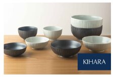 【シンプルで飽きがこない】千彫 しのぎ ゆす灰 ＆ 黒鉄砂 4種類 2色セット【KIHARA】有田焼 小鉢 取鉢 飯碗 茶碗 丼 和風 食器 セット キハラ A55-87