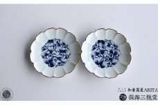 古染唐草 5寸皿 / 2枚 セット 深海三龍堂 有田焼 和食器 和風 取り皿 菓子皿 小皿 菊割 染付 青 ブルー A25-481