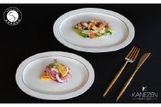 金善製陶所 18cm・21.5cm リム楕円プレート スノーリムW プラチナ 2枚セット 有田焼 食器 器 うつわ プレート A30-490