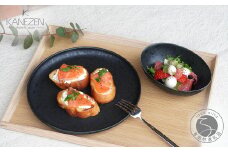 金善製陶所 21cm カットプレート・14cm オーバルボウル 黒陶 2枚 有田焼 食器 器 うつわ プレート A20-542