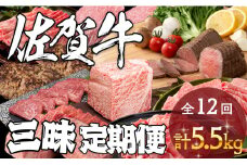 佐賀牛三昧定期便 毎月届く 全12回 計5.5kg 肉 定期便 佐賀牛 こだわり おすすめ ギフト 贈答 黒毛和牛 ランキング 30万円 300000 N300-6
