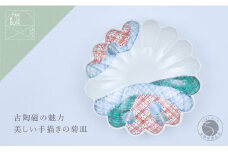 有田焼 文青 地紋 菊形6.5寸皿 18cm【まるぶんオリジナル】食器 器 うつわ 磁器 和食器 皿 プレート 取皿 中皿 フルーツ皿 菊皿 初期伊万里 赤絵 お正月 ハレの日 手描き 食洗機対応 A25-612