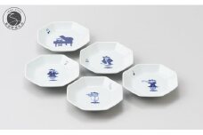 有田焼 しん窯 青花 ハーモニシリーズ 正八角4寸皿 5枚セット【小島芳栄堂】食器 うつわ 器 手描き お皿 ケーキ皿 A45-288