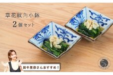 【田中里奈さんおすすめ！】有田焼 草花紋角小鉢ペア【まるぶん】食器 器 うつわ 和風 セット 染付 小鉢 おしゃれ 45000円 A45-333