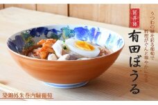 有田焼 色鮮やかな中華もシンプルな料理も盛りやすい どんぶり・盛り鉢 染錦外朱巻内緑葡萄絵 AritaBOWL【幸楽窯】食器 器 うつわ どんぶり丼 ラーメン そうめん 麺 丼 20000円 2万円 A20-622