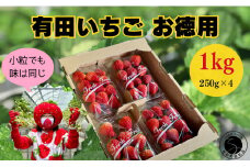 ＜予約受付＞【2026年2月～順次発送】有田いちご 1kg お徳用いちご ちょっと小粒（2L～Mサイズ）250g×4パック 朝摘み完熟いちごを即日発送！【みゆきファーム】いちごさん F10-44